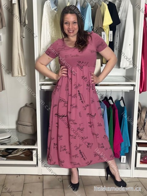 Šaty dlouhé letní krátký rukáv dámské DEISA (S/M/L ONE SIZE) ITALSKÁ MÓDA IMSM26000325/DUR S/M/L tmavě starorůžová