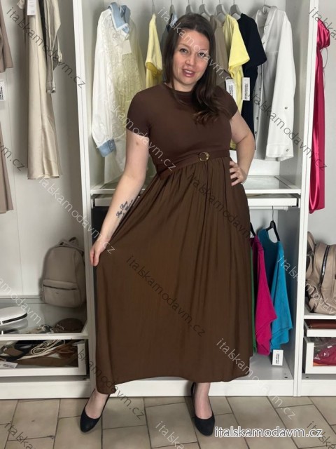 Šaty dlhé letné s opaskom krátky rukáv dámske KARLA (S/M/L ONE SIZE) TALIANSKA MÓDA IM426000326/DUR