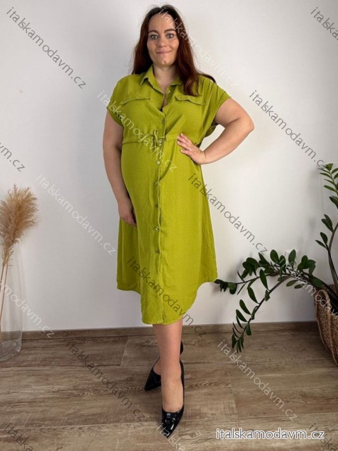 Šaty košeľové krátky rukáv dámske (S/M/L/XL ONE SIZE) TALIANSKA MÓDA IM423KLASA/DUR zel olivová L/XL