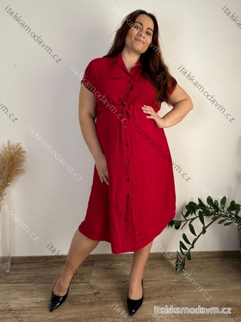 Šaty košilové krátký rukáv dámské (S/M/L/XL ONE SIZE) ITALSKÁ MÓDA IM423KLASA/DUR vínová L/XL