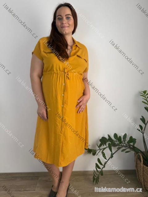 Šaty košilové krátký rukáv dámské (S/M/L/XL ONE SIZE) ITALSKÁ MÓDA IM423KLASA/DUR hořčicová L/XL