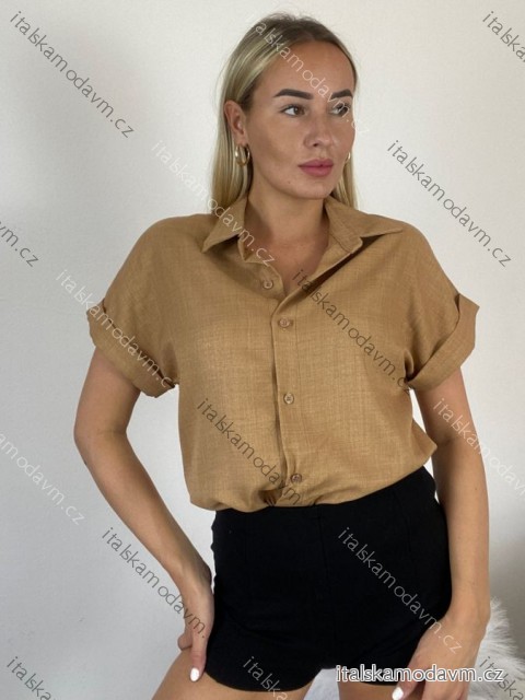 Košile kráký rukáv dámská TINA (S/M/L ONE SIZE) ITALSKÁ MÓDA IMWKH26001/DUR S/M/L hnědá