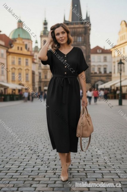 Šaty košeľové krátky rukáv dámske nadrozmer (46/48/50 ONE SIZE) TALIANSKA MÓDA IMD26077