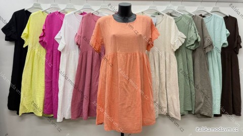 Šaty letné mušelínové krátky rukáv dámske (S/M/L ONE SIZE) TALIANSKA MÓDA IM426167