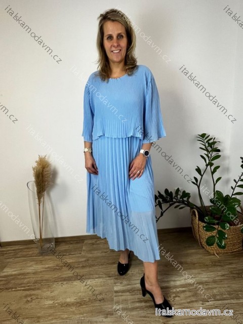 Šaty dlhé plisované krátký rukáv dámske nadrozmer JENNE (46/48/50 ONE SIZE) TALIANSKA MÓDA IMWHA260002/DUR