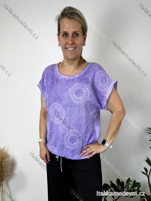 Tunika krátký rukáv dámská nadrozměr (44/46/48 ONE SIZE) ITALSKá MODA IMSM26000328/DUR 44/46/48 fialová