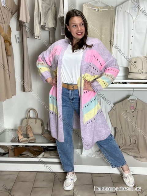 Cardigan pletený dlhý rukáv dámsky nadrozmer (54/56/58 ONE SIZE) TALIANSKA MÓDA IM42612/DUR