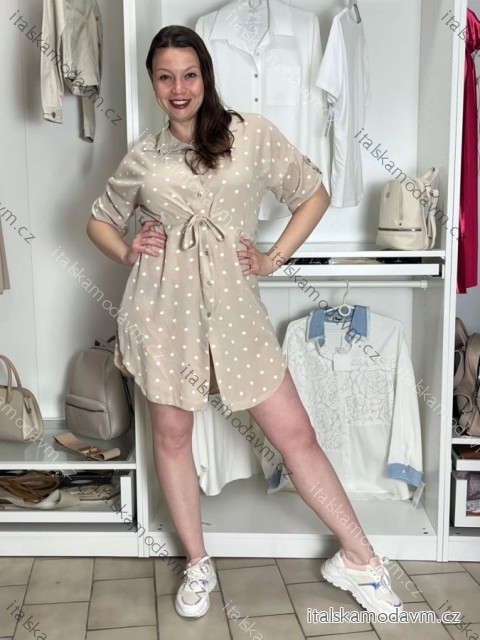 Šaty košeľové letné puntíkaté 3/4 rukáv dámske (S/M/L/XL ONE SIZE) TALIANSKA MÓDA IMM26M24081/DUR S/M/L béžová