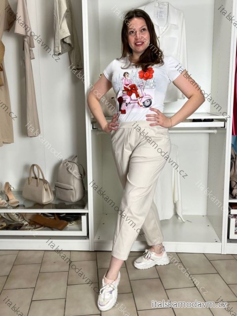 Kalhoty volnočasové dámské  nadrozměr AMANDA (40/42/44/46 ONE SIZE) ITALSKÁ MÓDA IM42600016/DU 42/44/46 světle béžová