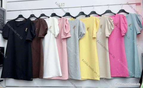 Šaty elegantní krátký rukáv s řasením dámské (S/M/L) italská moda IMWAX260001