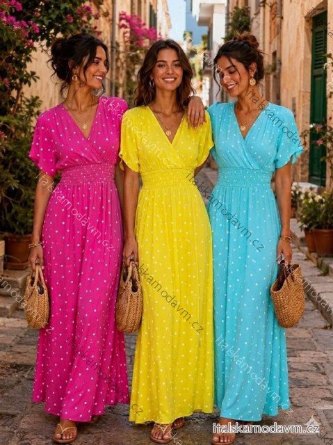Šaty dlhé bodky krátky rukáv dámske (S/M/L ONE SIZE) TALIANSKA MÓDA IMWGM260012/DUR