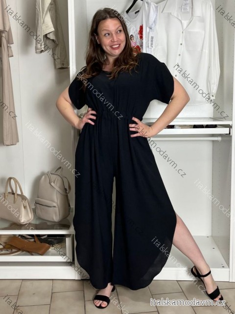 Overal letní krátký rukáv dámský (S/M/L ONE SIZE) ITALSKÁ MÓDA IMD26047/DUR S/M/L Černá