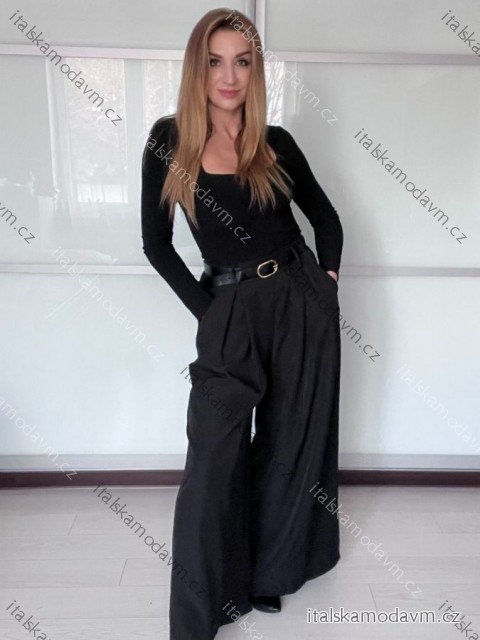 Kalhoty elegantní dlouhé s páskem dámské (S/M/L ONE SIZE) ITALSKÁ MÓDA IMWHA2600023/DUR S/M/L Černá