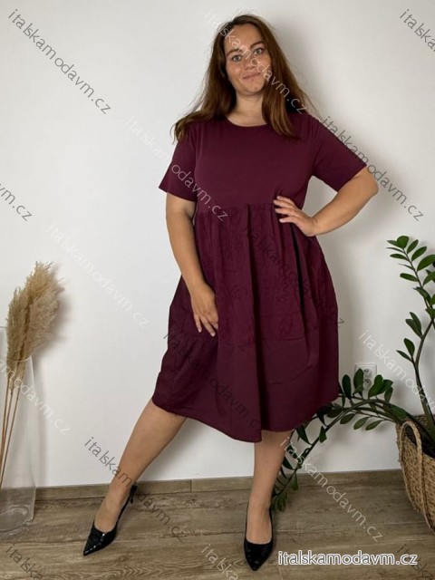 Šaty letné krátky rukáv dámske nadrozmer ELLA (50/52/54 ONE SIZE) TALIANSKA MÓDA IM426170/DUR 50/52/54 tmavo vínová