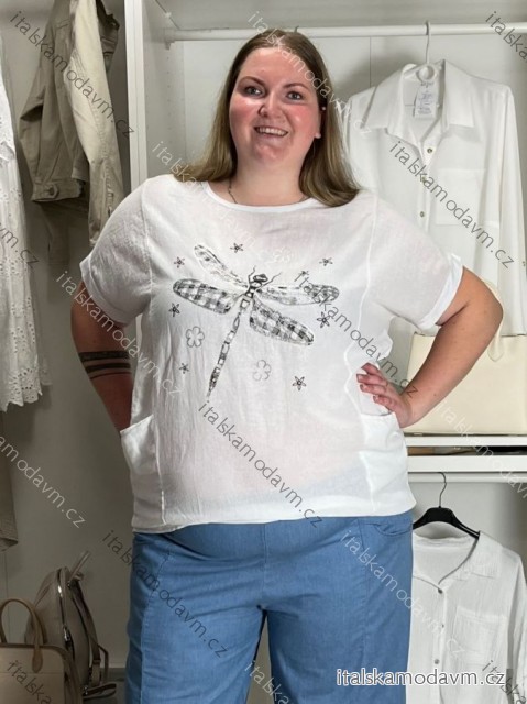 Tunika krátký rukáv dámska nadrozměr  (54/56/58 ONE SIZE) TALIANSKA MÓDA IMB260002/DUR 54/56/58 biela