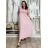 Šaty dlouhé letní žebrované krátký rukáv dámské Maria-M (XS/S/M/L ONE SIZE) ITALSKÁ MÓDA IMSM25128/DUR sv. růžová S/M/L