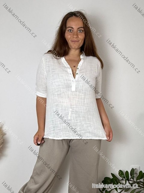 Košile lněná   3/4 rukáv dámská nadrozměr (L/XL/2XL ONE SIZE) ITALSKá MóDA IM723DITA/DUR XL/2XL bílá