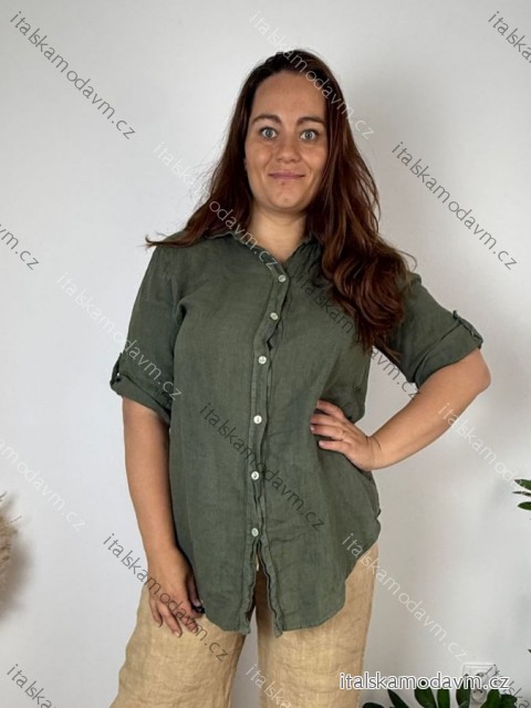 Košeľa lněná 3/4 dlhý rukáv ľanová dámska nadrozměr GABI (44/46/48 ONE SIZE) TALIANSKA MÓDA IMPCS2620096/DUR