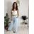 Kalhoty letní s páskem dámské TERNA  (S/M/L ONE SIZE) ITALSKÁ MÓDA IM426001356/DUR S/M/L světle béžová