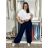 Kalhoty letní s páskem dámské TERNA  (S/M/L ONE SIZE) ITALSKÁ MÓDA IM426001356/DUR tm. modrá S/M/L