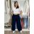 Kalhoty letní s páskem dámské TERNA  (S/M/L ONE SIZE) ITALSKÁ MÓDA IM426001356/DUR tm. modrá S/M/L