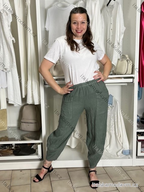 Nohavice lněné volnočasové dámske (S/M/L ONE SIZE) TALIANSKA MÓDA IMSM26001238/DUR