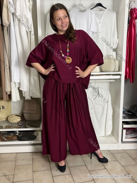 Komplet elegantní Tunika oversize krátky rukáv a kalhoty dámske AMI (S/M/L ONE SIZE) TALIANSKA MÓDA IMM267304/DUR S/M/L vínová