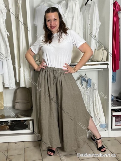 Nohavice lněné letní dlouhé dámske (S/M/L ONE SIZE) TALIANSKA MÓDA IMSM26001240/DUR S/M/L hnedá