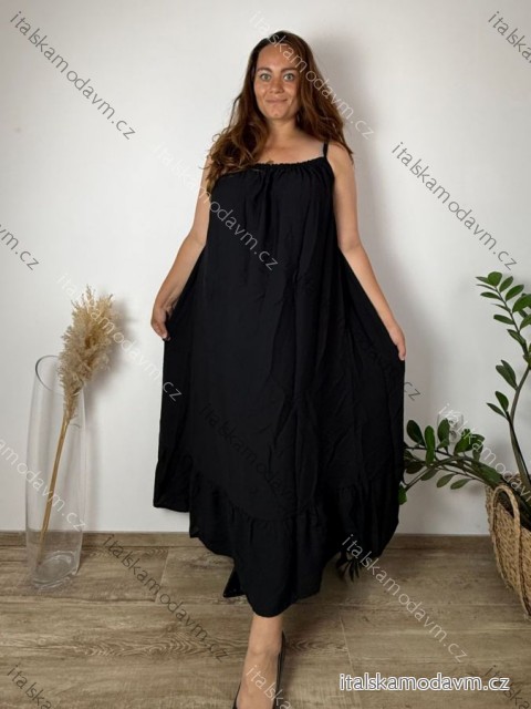 Šaty letné krátky rukáv dámske nadrozmer (50/52/54 ONE SIZE) TALIANSKA MÓDA IM426232/DUR 50/52/54 čierna
