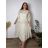 Komplet letní lněné šaty a cardigan dámské ¨nadrozměr (44/46/48 ONE SIZE) ITALSKÁ MÓDA IMPSF260004/DUR 44/46/48 béžová