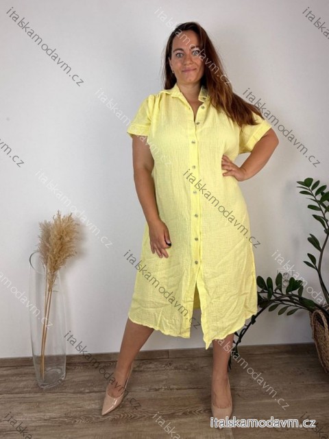 Šaty dlhé mušelínové košeľové oversize krátky rukáv dámske nadrozmer JENOFÉNA  (54/56/58 ONE SIZE) TALIANSKA MÓDA IMD26083/DUR