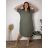 Šaty lněné letní krátký rukáv dámské nadrozměr MARTA (52/54/56 ONE SIZE) IMPSM251011/DUR 52/54/56 zelená khaki