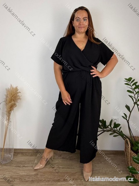 Overal dlhý elegantný krátky rukáv dámsky nadrozmer ALANA (52/54/56/58 ONE SIZE) TALIANSKA MÓDA IM426177/DUR  čierna