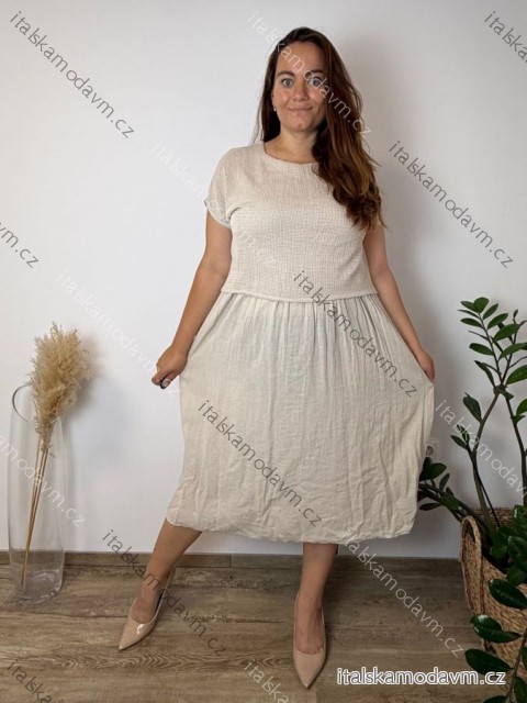 Šaty dlhé so svetříkem krátky rukáv dámske nadrozmer (44/46/48 ONE SIZE) TALIANSKA MÓDA IMC26207/DUR 44/46/48 béžová