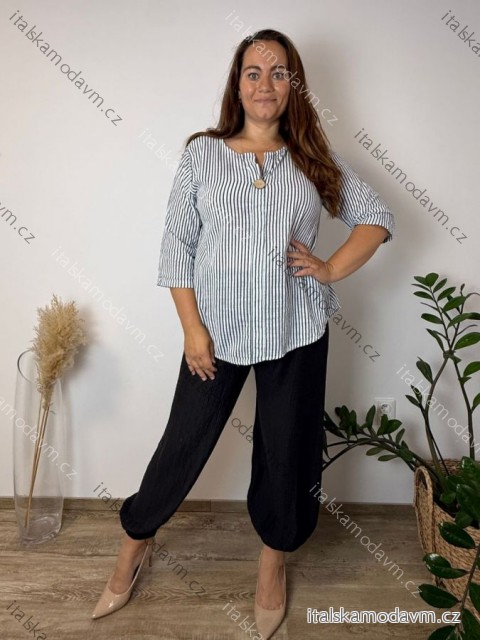 Košilová tunika 3/4 rukáv dámská nadrozměr (44/46/48 ONE SIZE) ITALSKÁ MÓDA IMB260005/DUR 44/46/48 bílá