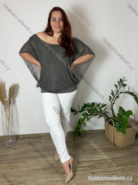 Halenka tunika krátký rukáv dámská nadrozměr (2XL/3XL) ITALSKÁ MÓDA IMD23343/DU tm. hnědá 2Xl/3XL