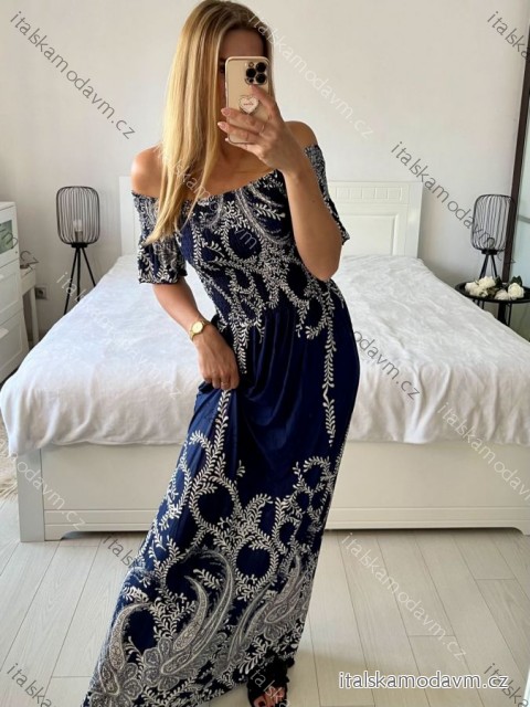 Šaty dlouhé carmen elegantní icecool krátký rukáv dámské (M/L, XL/2XL) AINUOSI  ITALSKÁ MODA IMB247011/DUR