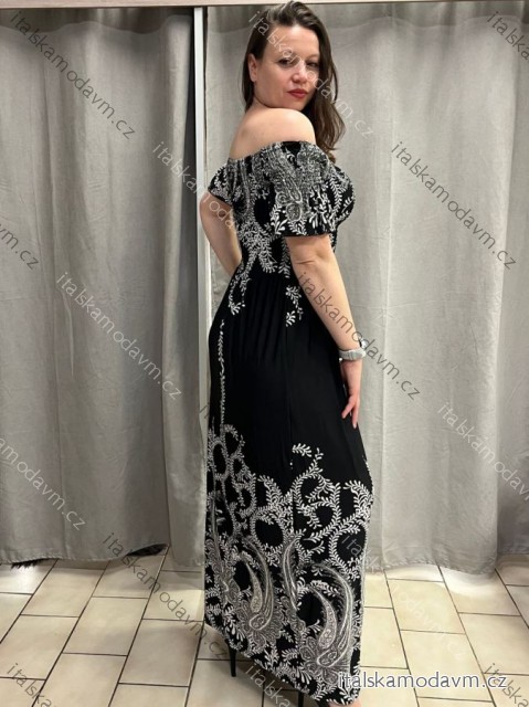 Šaty dlouhé carmen elegantní icecool krátký rukáv dámské (M/L, XL/2XL) AINUOSI  ITALSKÁ MODA IMB247011/DUR -   Černá -   XL/2XL