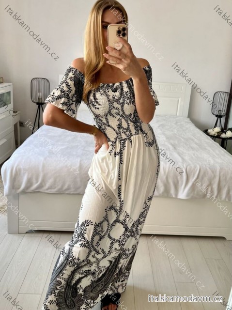 Šaty dlouhé carmen elegantní icecool krátký rukáv dámské (M/L, XL/2XL) AINUOSI  ITALSKÁ MODA IMB247011/DUR -   bílá -   XL/2XL