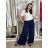Kalhoty dlouhé letní dámské ALAIA (S/M/L ONE SIZE) ITALSKÁ MÓDA IM425299/DUR tm. modrá S/M/L