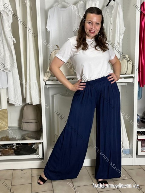 Kalhoty dlouhé letní dámské ALAIA (S/M/L ONE SIZE) ITALSKÁ MÓDA IM425299/DUR tm. modrá S/M/L