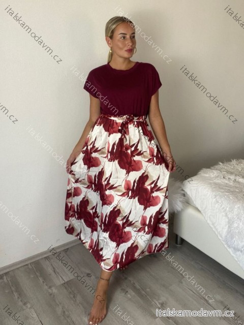 Šaty dlouhé květované krátký rukáv dámske CAMILE (S/M/L ONE SIZE) TALIANSKA MÓDA IMM2615567/DUR S/M/L vínová