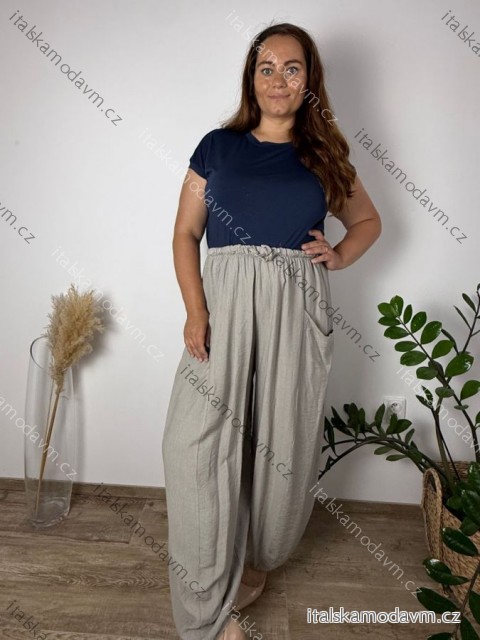 Kalhoty dlouhé letní dámské nadrozměr (46/48/50 ONE SIZE) ITALSKÁ MÓDA IMD26097/DUR 46/48/50 hnědá