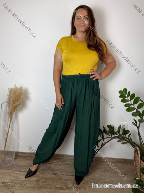 Nohavice dlhé letní dámske nadrozměr (46/48/50 ONE SIZE) TALIANSKA MÓDA IMD26097/DUR smaragdová 46/48/50