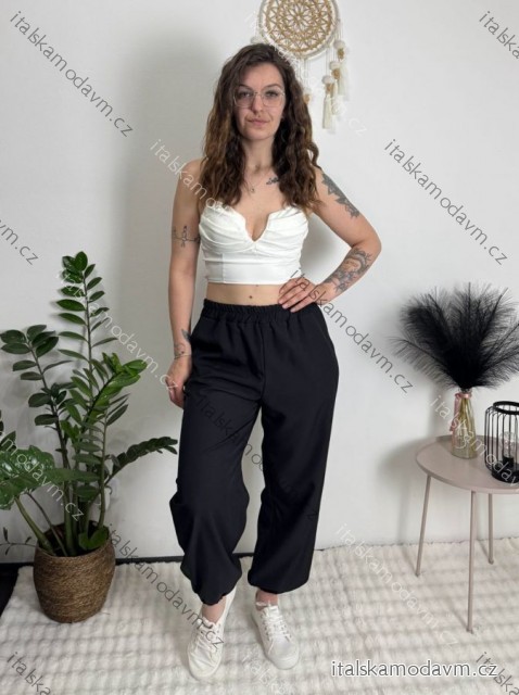 Nohavice jogger trojštvrťové 3/4 krátke dámske (S/M/L ONE SIZE) TALIANSKA MÓDA IMD26000171/DUR čierna S/M/L