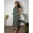 Šaty košilové lněné krátky rukáv dámske nadrozmer LUISA (44/46/48 ONE SIZE) TALIANSKA MÓDA IMSM2600010/DUR 44/46/48 zelená khaki