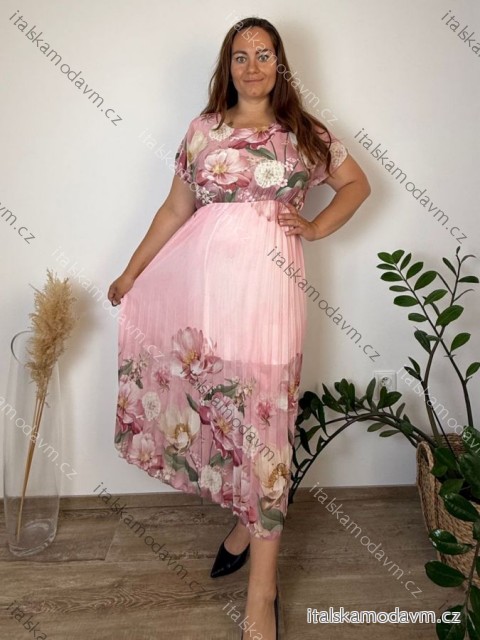 Šaty dlhé skládané krátky rukáv dámske nadrozměr (48/50/52 ONE SIZE) TALIANSKA MÓDA IMWGM26000123/DUR