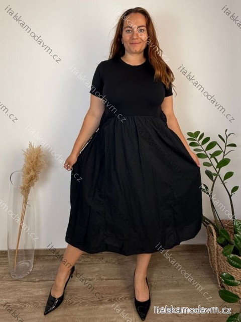 Šaty krátky rukáv dámske nadrozmer (44/46/48 ONE SIZE) TALIANSKA MÓDA IMSM2600013/DUR 44/46/48 čierna