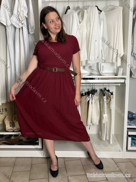 Šaty volnočasové letní krátký rukáv dámské ISSI (S/M/L ONE SIZE) ITALSKÁ MÓDA IMSM26301/DUR vínová S/M/L