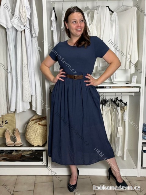Šaty voľnočasové letné krátky rukáv dámske ISSI (S/M/L ONE SIZE) TALIANSKA MÓDA IMSM26301/DUR tmavě modrá S/M/L